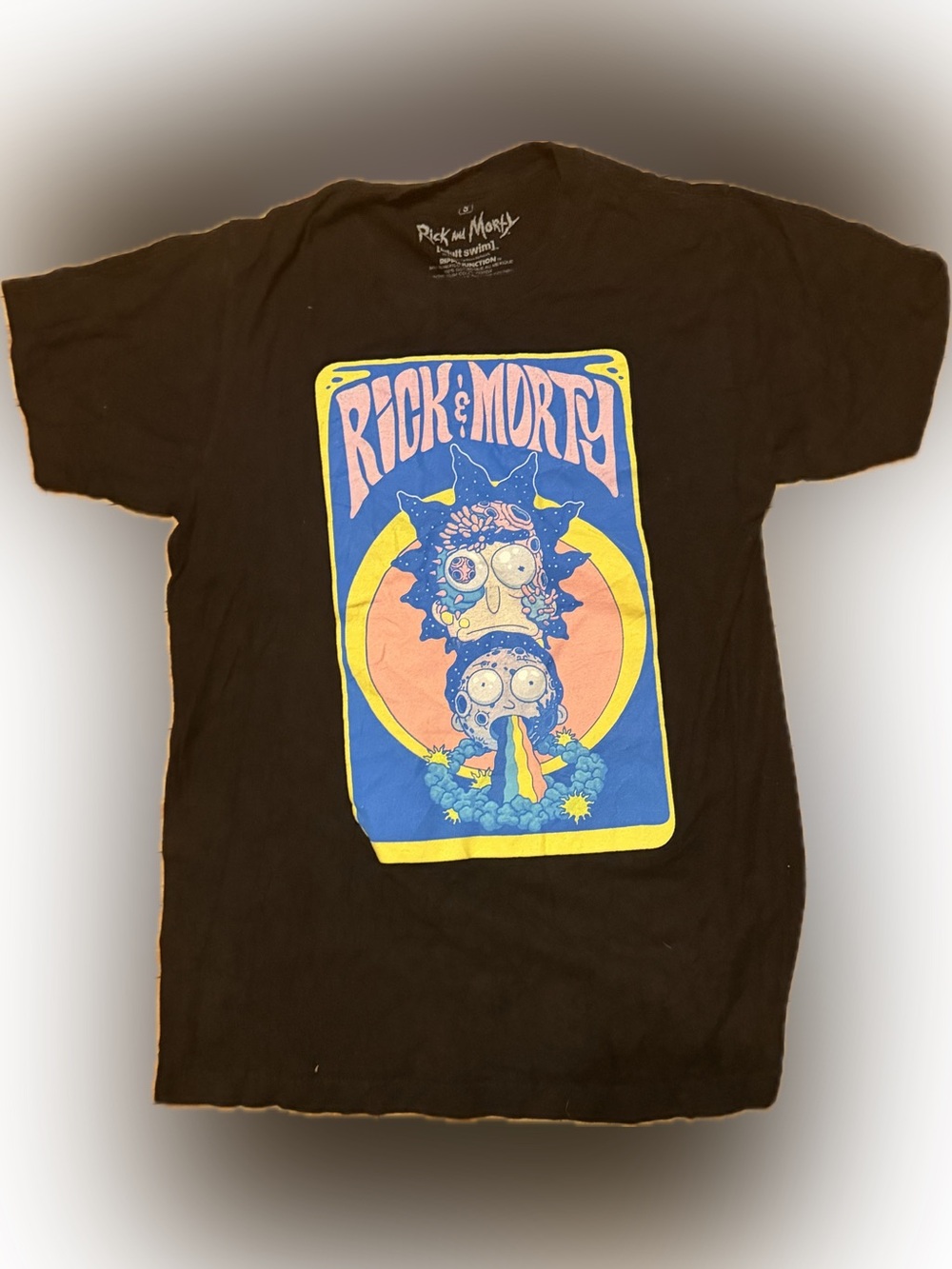 Rick and Morty Black Graphic Tee - Retro Psychedelic Print